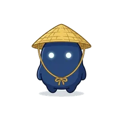 藍色のしずく形、笠をかぶったドッペルさん